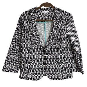 CAbi Women's Black White Brown Patterned Short Blazer 12